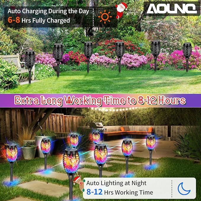 12 Pack Solar Torch Lights Outdoor Waterproof - Multicolor Flickering Flame, Outdoor Solar Garden Lights for Yard, Tiki Torches for Outside Patio Pathway Decorations-BloomoryGarden