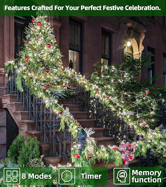 1500 LED Chrstmas String Lights, 492FT Super Long Christmas Lights with 8 Modes, Christmas Tree Lights with Timer Memory for Indoor Outdoor Tree Fence Garden Xmas Wedding Party Decor Cool White-BloomoryGarden
