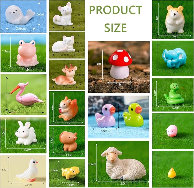 100 Pcs Mini Resin Animals Mini Duck Frog Mushroom Figures Model Kit for Miniature Garden Fairy Garden Dollhouse Decoration and Creative DIY-BloomoryGarden