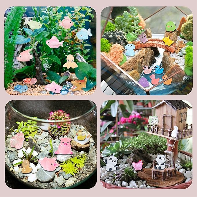 Luminous Tiny Resin Animals 300 Pcs Mini Animals Bulk Mini Resin Ducks Owls Tiny Frogs Pandas Small Rabbits Glow in The Dark for Miniature Garden Accessories Micro Landscape Aquarium Potted Decoration-BloomoryGarden