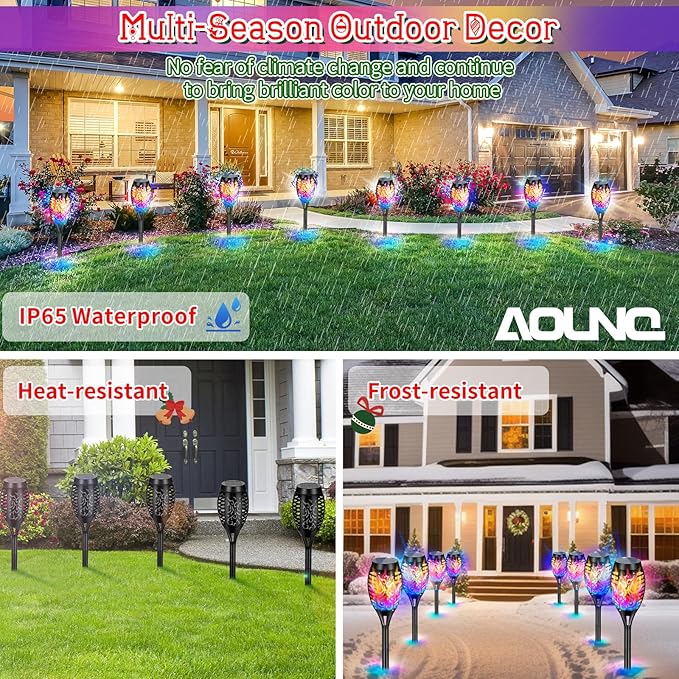 12 Pack Solar Torch Lights Outdoor Waterproof - Multicolor Flickering Flame, Outdoor Solar Garden Lights for Yard, Tiki Torches for Outside Patio Pathway Decorations-BloomoryGarden