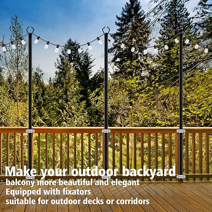 10Ft String Light Poles 4 Pack,Light Poles for Outside Lights,Outdoor with Fence Brackets Hanging Lights,Metal Stand Deck Patio Backyard-BloomoryGarden