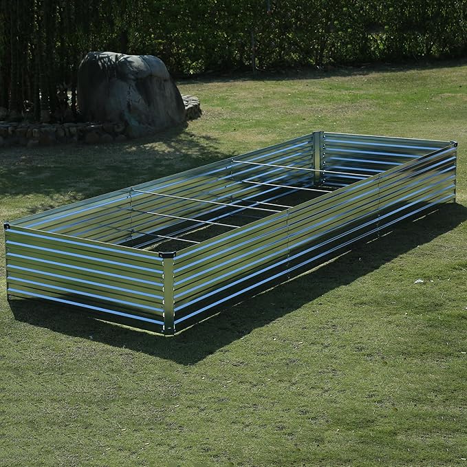 12x4x1.5ft Galvanized Raised Garden Bed,Outdoor Planter Box Metal Patio Kit Planting Bed for Vegetables Flowers Herb,Silver-BloomoryGarden