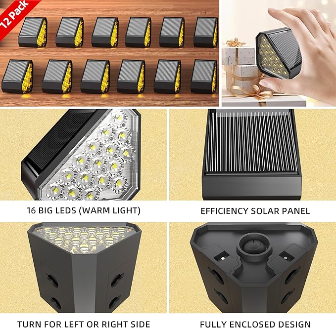 12-Pack Solar Step Lights, Solar Powered Outdoor Waterproof IP67, Auto On Off, Dusk to Dawn LED Stair Lights for Outside Garden, Deck, Front Step, Front Porch, Pathway, Patio-BloomoryGarden