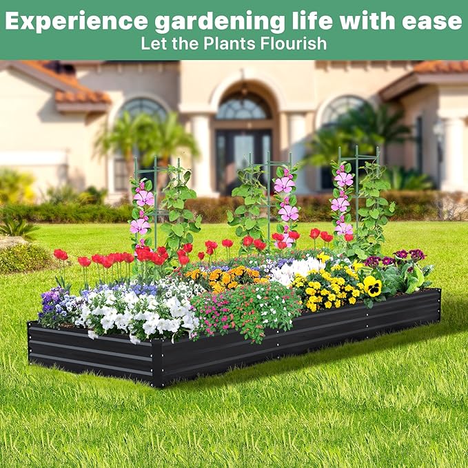 12×4×1ft Galvanized Metal Raised Garden Bed, Metal Planter Kit Box Outdoor for Deep-Rooted Vegetables, Flowers, Green and Herbs-BloomoryGarden