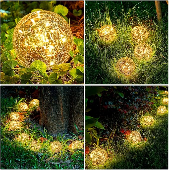 Honoson 3.9 Inch Solar Globe Lights Outdoor Waterproof, Solar Balls for Garden Cracked Glass Ball, Ground Landscape Garden Decor for Patio and Yard Lawn Backyard (6 Pieces)