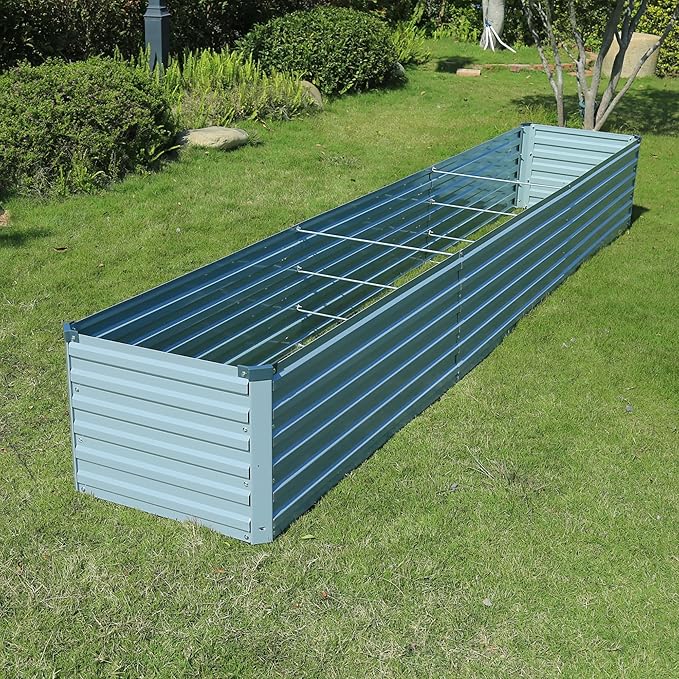 12x2x1.5ft Galvanized Raised Garden Bed,Outdoor Planter Box Metal Patio Kit Planting Bed for Vegetables Flowers Herb,Grey-BloomoryGarden