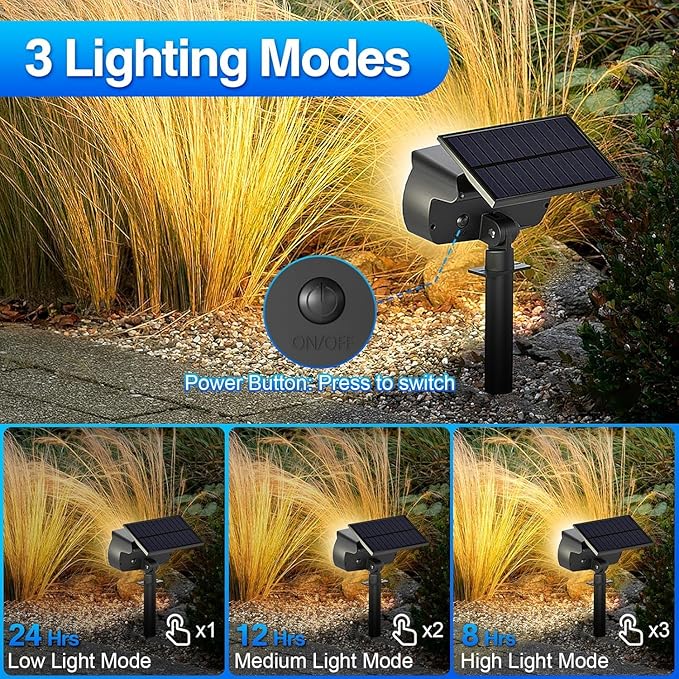 108 LED Solar Spot Lights Outdoor, IP65 Waterproof, 3 Modes Landscape Spotlights, Large Solar Panel Powered Lights for Garden Yard Pathway (Warm White/2 Pack)-BloomoryGarden