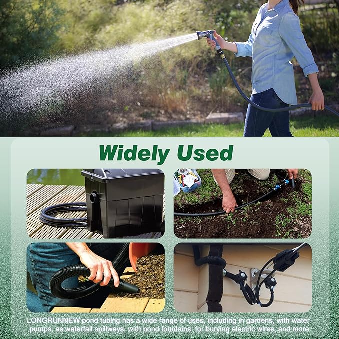 1" Dia. Corrugated Pond Tubing 1-Inch ID, 3.9 FT Length, Black PVC Kinkproof Strong Flex Tubing-BloomoryGarden