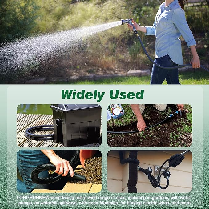 1" Dia. Corrugated Pond Tubing 1-Inch ID, 20.6 FT Length, Black PVC Kinkproof Strong Flex Tubing with Pipe Fittings, Aquarium, Pond Waterfall, Garden Pond Pump Drainage Tube-BloomoryGarden