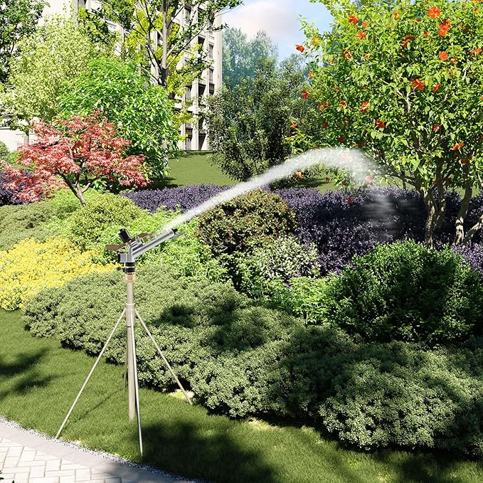 1.5" 360° Adjustable Impact Spray Gun Sprinkler with Nozzle Set, Water Spray Gun Large-Area Agriculture Irrigation Spray Gun Watering Sprinkler for Garden Farm Lawn-BloomoryGarden
