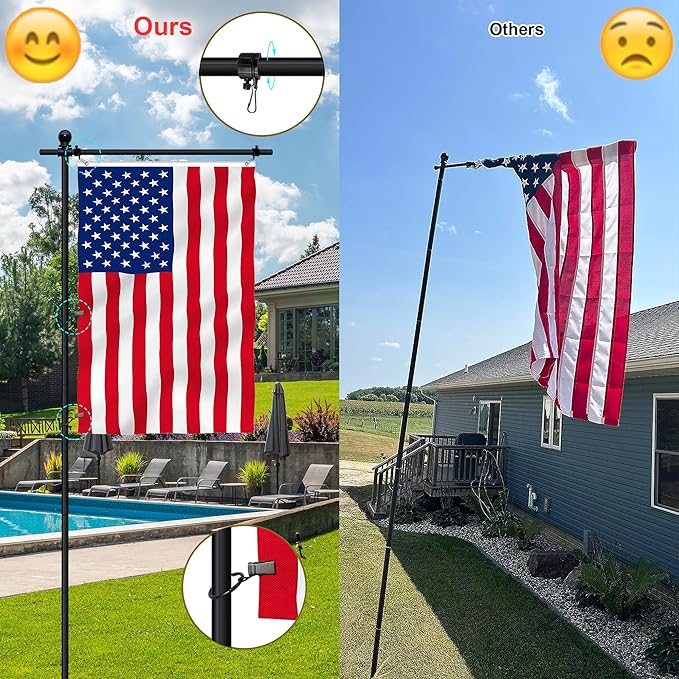 10FT Flag Pole Stand for Garden – Adjustable Outdoor Flagpole with 5-Prong Base, Freestanding Aluminum Banner Holder for 3x5ft & 28"x40" Flags – Wind-Resistant & Lightweight – Black-BloomoryGarden