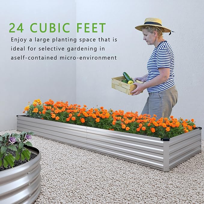12x2x1FT Galvanized Raised Garden Bed Kit,Vegetable Boxes-Rectangle Metal Flower Box,Large Planter Raised Beds Outdoor Garden for Planting,Fruit,Herb-Sliver-BloomoryGarden