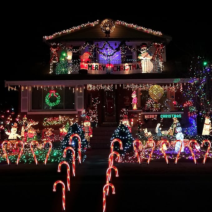 10" Christmas Candy Cane Lights - Set of 10 Pathway Markers Christmas Outdoor Yard Decorations, Xmas Candy Cane Stake Lights for Lawn, Walkway, Garden, Xmas Party Indoor Ornaments-BloomoryGarden