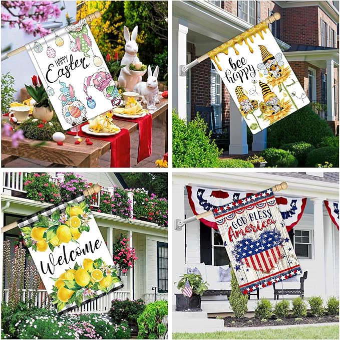 12 Pcs Seasonal House Flags 28x40 Double Sided Seasonal Large Garden Flags for All Seasons Set of 12 Spring Easter Valentine Halloween Christmas Holiday Yard Decoration, Welcome Outdoor Decor 28x40 In-BloomoryGarden