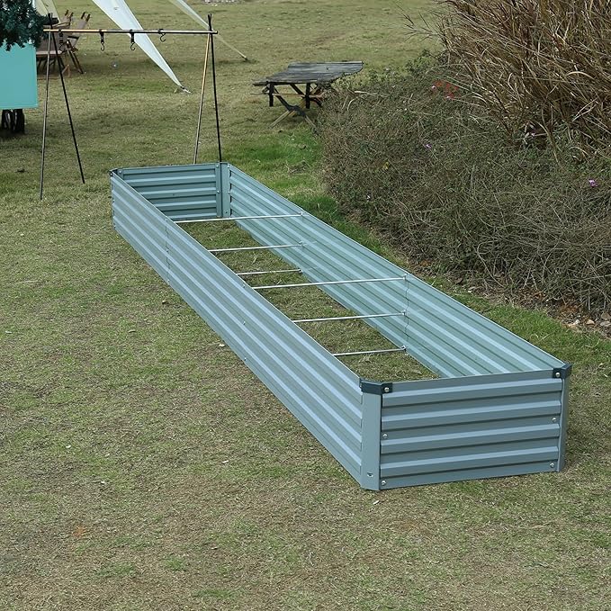 12x2x1ft(2 Pack) Galvanized Raised Garden Bed,Outdoor Planter Box Metal Patio Kit Planting Bed for Vegetables Flowers Herb,Grey-BloomoryGarden