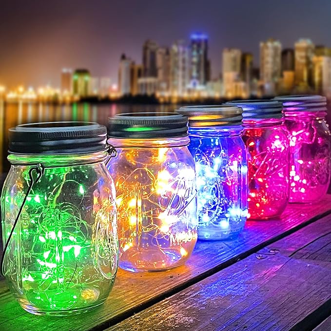 10 Pack 30 LED Solar Mason Jar Lid String Lights,Fairy Lights String Lids Lights Including 10 Pcs Hangers,for Indoor Outdoor Wedding Patio Garden Party Decorations Gift(No Jars) (5 Colors)-BloomoryGarden