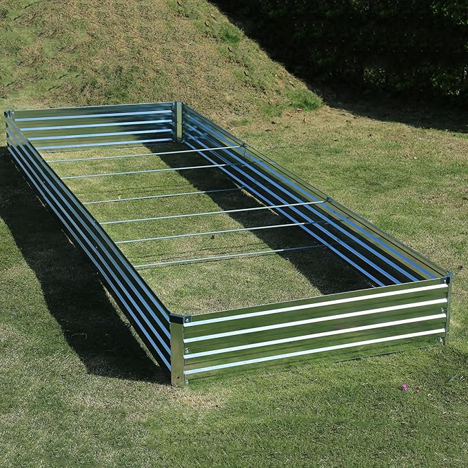 12x4x1ft(2 Pack) Galvanized Raised Garden Bed,Outdoor Planter Box Metal Patio Kit Planting Bed for Vegetables Flowers Herb,Silver-BloomoryGarden