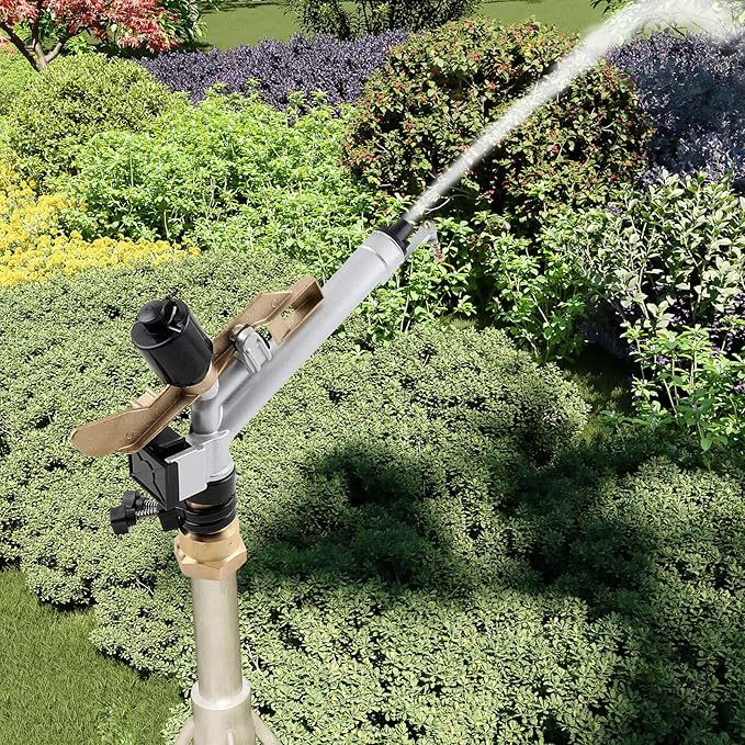 1.5" 360° Adjustable Impact Spray Gun Sprinkler with Nozzle Set, Water Spray Gun Large-Area Agriculture Irrigation Spray Gun Watering Sprinkler for Garden Farm Lawn-BloomoryGarden