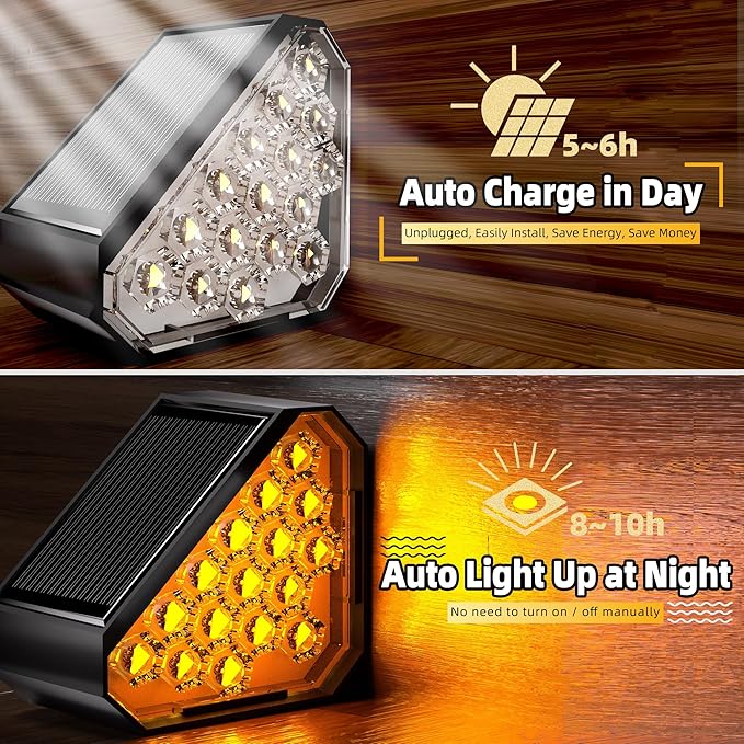 12-Pack Solar Step Lights, Solar Powered Outdoor Waterproof IP67, Auto On Off, Dusk to Dawn LED Stair Lights for Outside Garden, Deck, Front Step, Front Porch, Pathway, Patio-BloomoryGarden