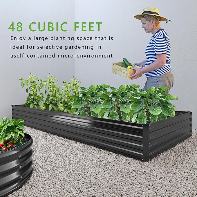 12x4x1FT Galvanized Raised Garden Bed Kit,Vegetable Boxes-Rectangle Metal Flower Box,Large Planter Raised Beds Outdoor Garden for Planting,Fruit,Herb-Black-BloomoryGarden