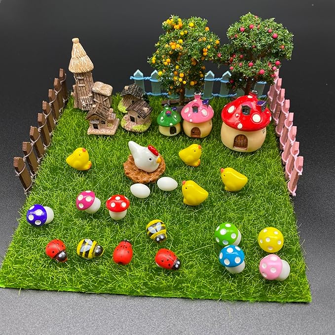 132pcs Fairy Garden Accessories Kit Miniature Animals,Tree,Fence,House Figurines Ornament Statue Craft for DIY Garden Micro Landscape Bonsai Dollhouse Decoration-BloomoryGarden