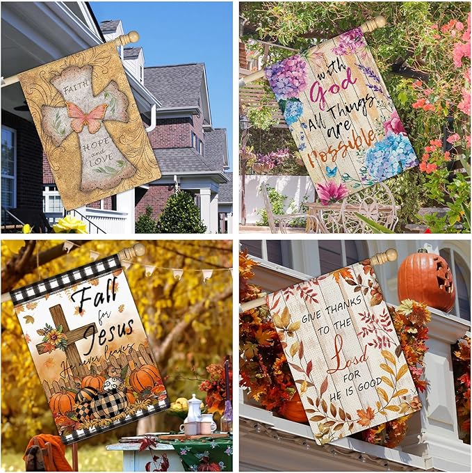 11 Pcs Christian Garden Flag Cross Yard Flags for All Season Christian Welcome Large 28 x 40 Inch Flags Double Sided Print Vertical House Flags Decorations for Home Outdoor Lawn-BloomoryGarden
