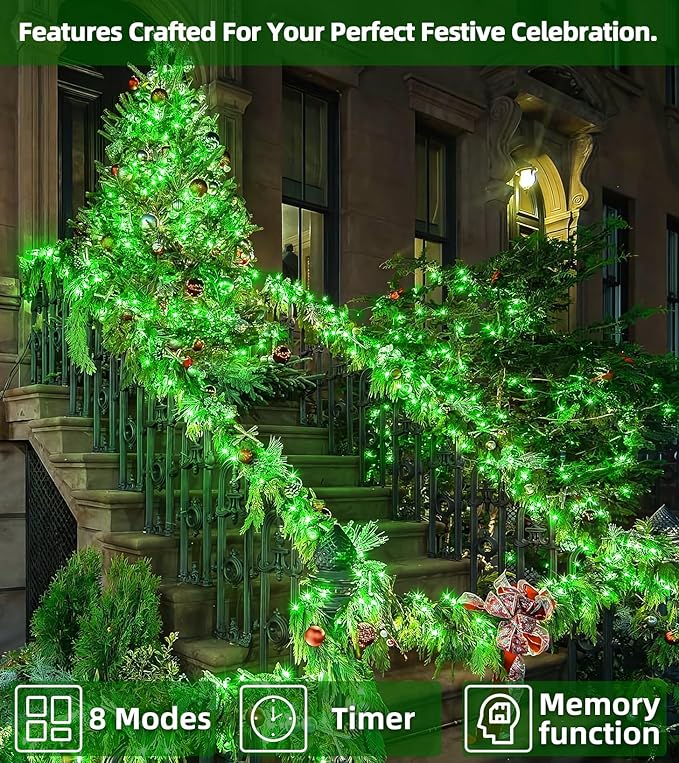 1500 LED Chrstmas String Lights, 492FT Super Long Christmas Lights with 8 Modes, Christmas Tree Lights with Timer Memory for Indoor Outdoor Tree Fence Garden Xmas Wedding Party Decor Green-BloomoryGarden