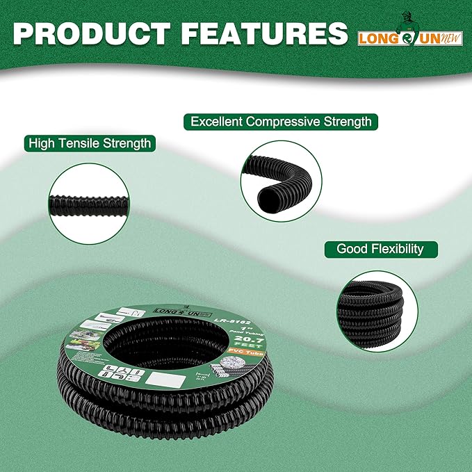 1" Dia. Corrugated Pond Tubing 1-Inch ID, 20.6 FT Length, Black PVC Kinkproof Strong Flex Tubing with Pipe Fittings, Aquarium, Pond Waterfall, Garden Pond Pump Drainage Tube-BloomoryGarden
