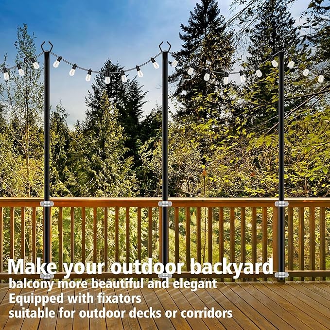 10Ft String Light Poles 6 Pack,Light Poles for Outside Lights,Outdoor with Fence Brackets Hanging Lights,Metal Stand Deck Patio Backyard-BloomoryGarden