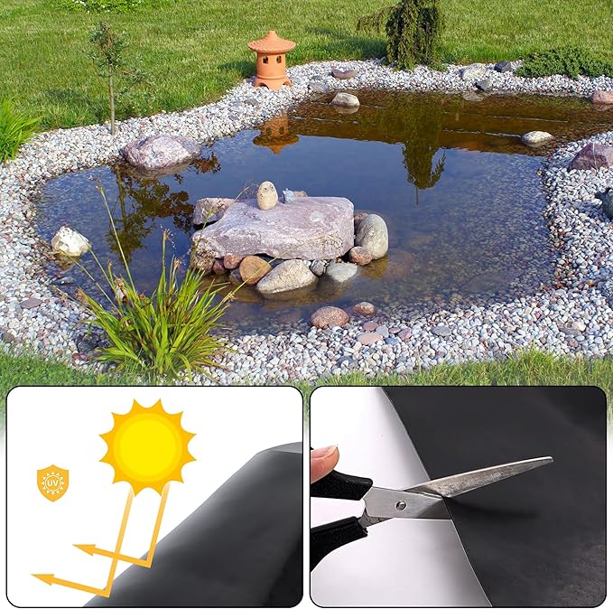 10 x 10 FT Pond Liner, 20 Mil Fish Pond HDPE Liner, Pond Liners for Outdoor Ponds, Koi Ponds, Garden Fountain, Waterfall-BloomoryGarden