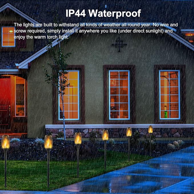 16 Pack Upgraded Solar Lights Outdoor, Mini Solar Torch Lights with Flickering Flames, Waterproof Landscape Decoration Dancing Flame Lights for Garden Pathway Yard, Auto On/Off Dusk to Dawn-BloomoryGarden