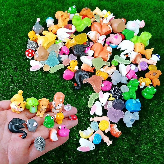 100 Pcs Mini Resin Animals Figures, Forest Tiny Plastic Animals Figurines to Hide Miniature Fairy Garden Decorations Accessories-BloomoryGarden