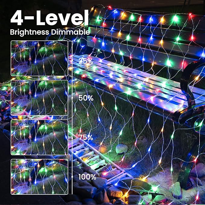 LYHOPE 12ft x 5ft 360 LED Christmas Net Lights, 11 Modes 30V Christmas Net Lights, Clear White-Multi Color Changing Mesh Decorative Net Lights for Xmas Tree Bush Wedding Garden Outdoor Indoor Decor-BloomoryGarden