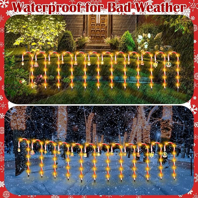12 Pcs Christmas Candy Cane Lights Outdoor Christmas Decorations Battery Operated Candy Cane Pathway Markers Light 84 LED Candy Cane Stake Waterproof with 8 Modes for Yard Garden Lawn Tree Decor-BloomoryGarden