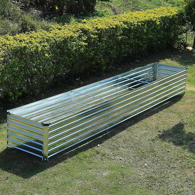 12x2x1.5ft Galvanized Raised Garden Bed,Outdoor Planter Box Metal Patio Kit Planting Bed for Vegetables Flowers Herb,Silver-BloomoryGarden