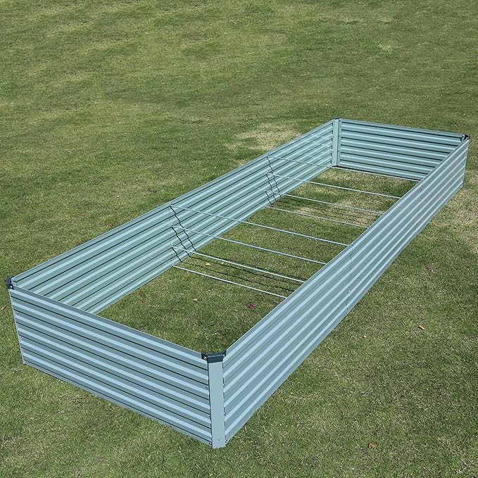 12x4x1.5ft Galvanized Raised Garden Bed,Outdoor Planter Box Metal Patio Kit Planting Bed for Vegetables Flowers Herb,Grey-BloomoryGarden