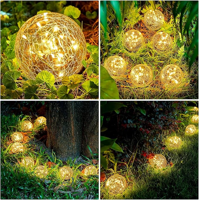 Honoson 4.7 Inch Solar Globe Lights Outdoor Waterproof, Solar Balls for Garden Cracked Glass Ball, Ground Landscape Garden Decor for Patio and Yard Lawn Backyard (4 Pieces)