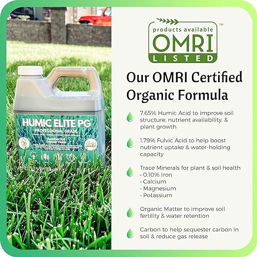 Humic Acid Organic Lawn Fertilizer - Fulvic Humic Mineral Blend for Trees, Shrubs, Ornamentals, Vegetables & Crops - Enhancer & Garden Soil Conditioner by FoliarTech, 1.1 Gallons