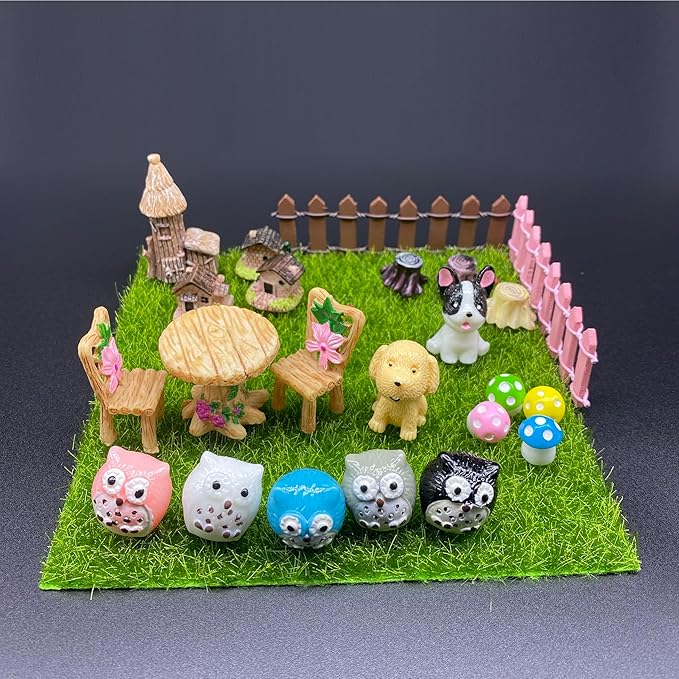 132pcs Fairy Garden Accessories Kit Miniature Animals,Tree,Fence,House Figurines Ornament Statue Craft for DIY Garden Micro Landscape Bonsai Dollhouse Decoration-BloomoryGarden