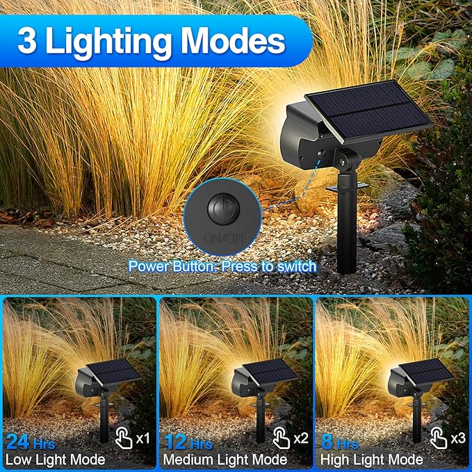 108 LED Solar Spot Lights Outdoor, Solar Lights Outdoor IP65 Waterproof, 3 Modes Solar Landscape Spotlights, Large Solar Panel Solar Powered Lights for Garden Yard Pathway(Warm White/4 Pack)-BloomoryGarden
