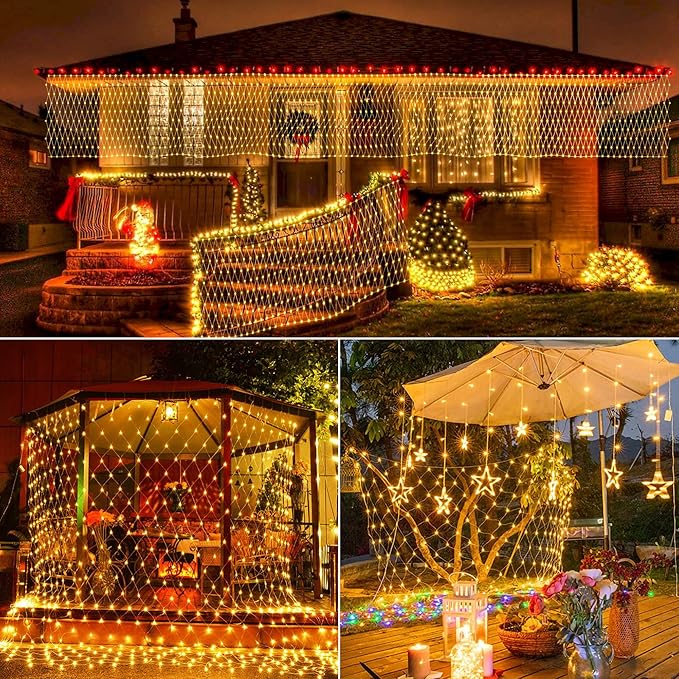 12ft x 5ft 360 LED Christmas Net Lights, 11 Modes 30V Christmas Net Lights, Warm White-Multi Color Changing Mesh Decorative Net Lights for Xmas Tree Bush Wedding Garden Outdoor Indoor Decor-BloomoryGarden