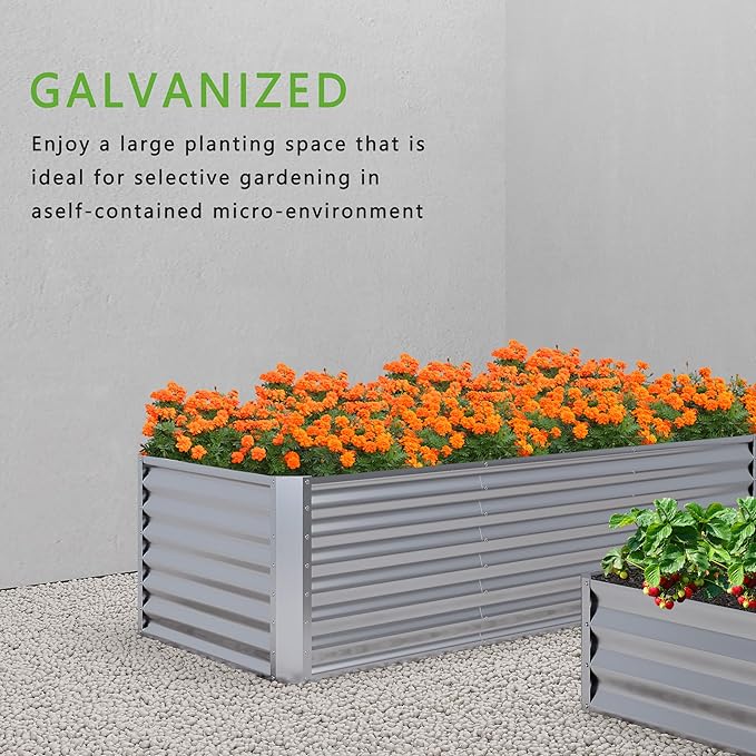 12x2x1FT Galvanized Raised Garden Bed,Planter Raised Beds-Metal Garden Box,Large Plant for Outdoor Planting, Vegetables Bed,Flower,Herb-Sliver-BloomoryGarden