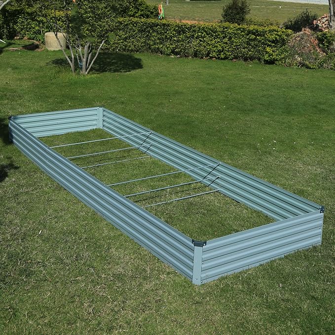 12x4x1ft Galvanized Raised Garden Bed,Outdoor Planter Box Metal Patio Kit Planting Bed for Vegetables Flowers Herb,Grey-BloomoryGarden