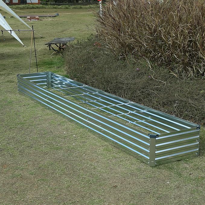 12x2x1ft Galvanized Raised Garden Bed,Outdoor Planter Box Metal Patio Kit Planting Bed for Vegetables Flowers Herb,Silver-BloomoryGarden