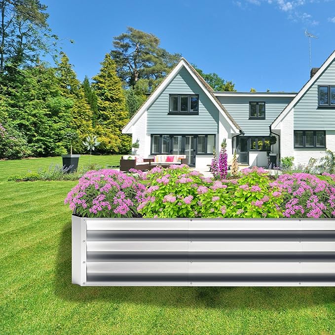 12x2x1FT Galvanized Raised Garden Bed,Planter Raised Beds-Metal Garden Box,Large Plant for Outdoor Planting, Vegetables Bed,Flower,Herb-Sliver-BloomoryGarden