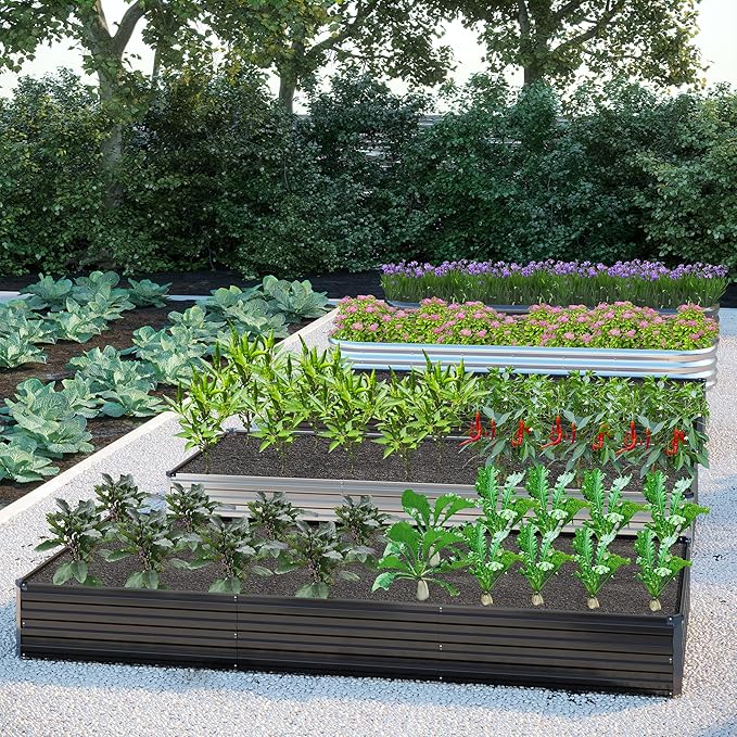 12x4x1FT Galvanized Raised Garden Bed Kit,Vegetable Boxes-Rectangle Metal Flower Box,Large Planter Raised Beds Outdoor Garden for Planting,Fruit,Herb-Black-BloomoryGarden