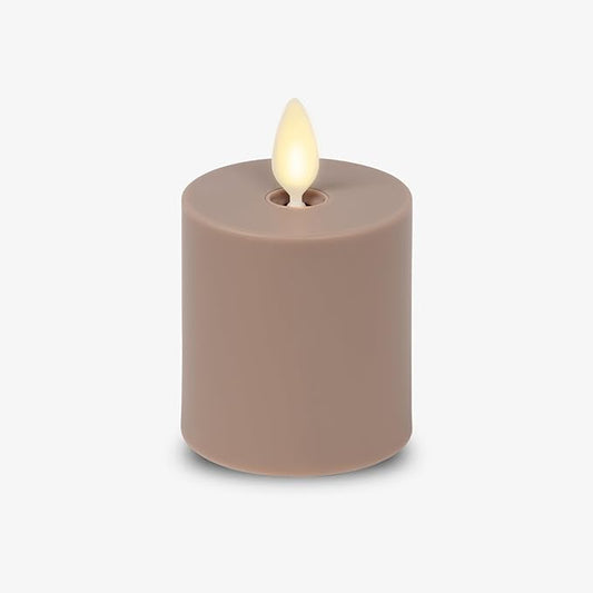 Luminara Outdoor Votive Flameless LED Candle, Timeless Taupe 2" x 3.2", Moving Flame Battery Operated Timer Remote Ready IPX4 Matte Plastic Finish-BloomoryGarden