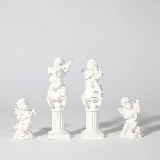 LIYAOLI 4pcs 2.7'' Cherub Decor & 2pcs Roman Decorative Columns Props Shooting,Little Angel Statues for Home Decor Adorable Music Small Angel Figurines-BloomoryGarden