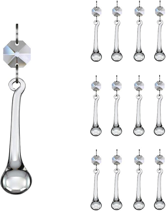 12pcs Raindrop Crystal Chandelier Prisms Parts, Hanging Crystals Beads for Chandeliers, Home Decoration-BloomoryGarden